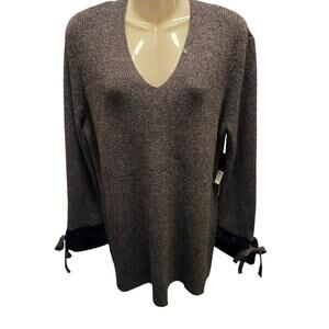 Nic + Zoe Women's V-Neck Long Sleeve Sweater with Tie Cuffs‎